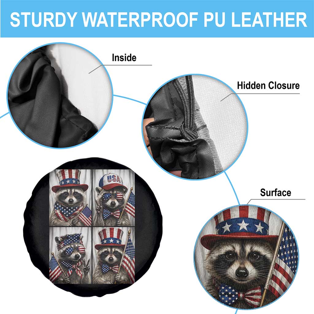 Funny Patriotic Raccoon Selfie Spare Tire Cover USA Flag Red White And Blue Graphic