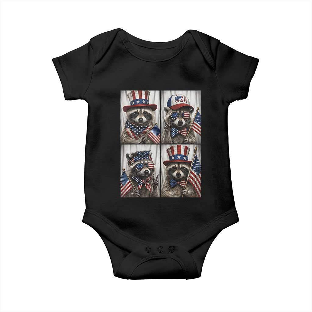 Funny Patriotic Raccoon Selfie Baby Onesie USA Flag Red White And Blue Graphic