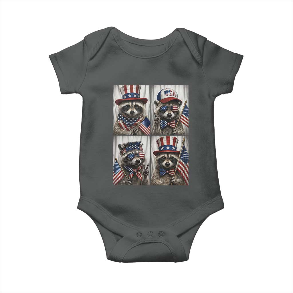 Funny Patriotic Raccoon Selfie Baby Onesie USA Flag Red White And Blue Graphic