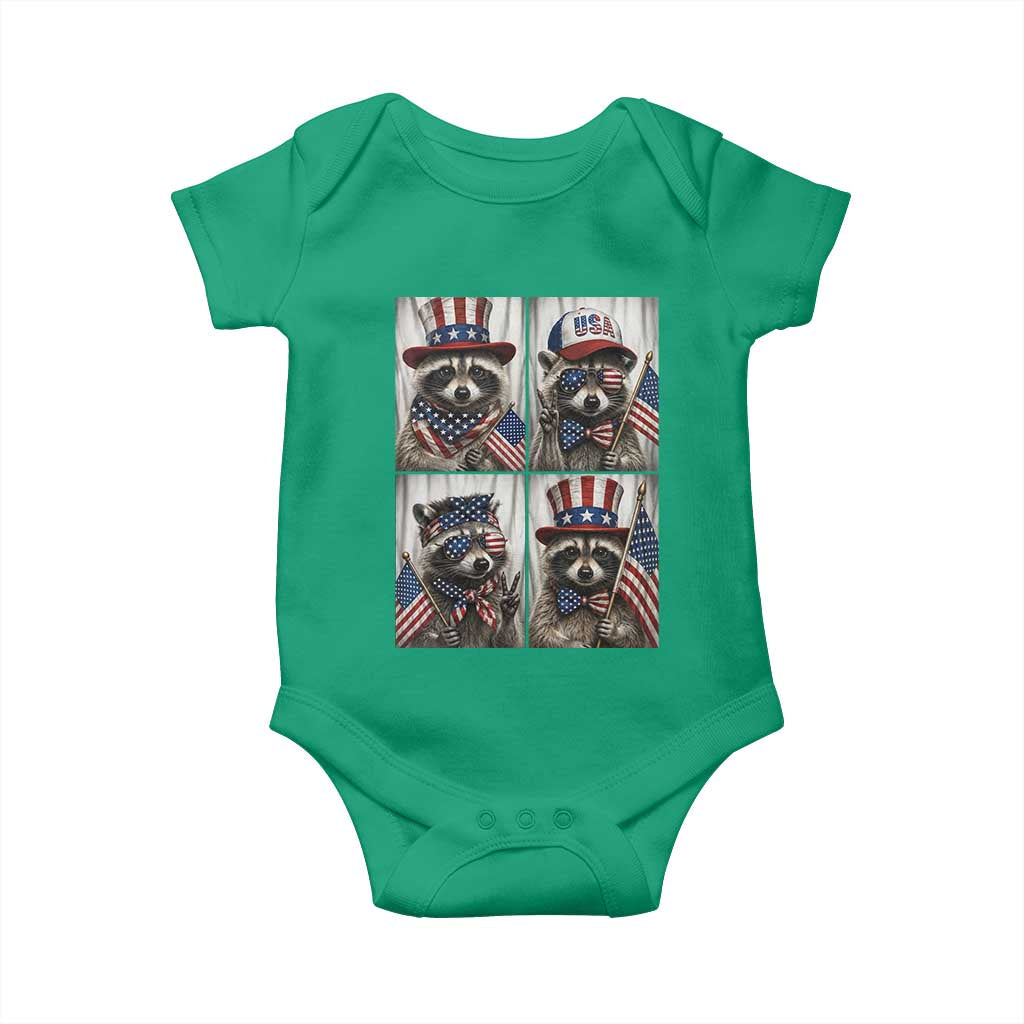 Funny Patriotic Raccoon Selfie Baby Onesie USA Flag Red White And Blue Graphic