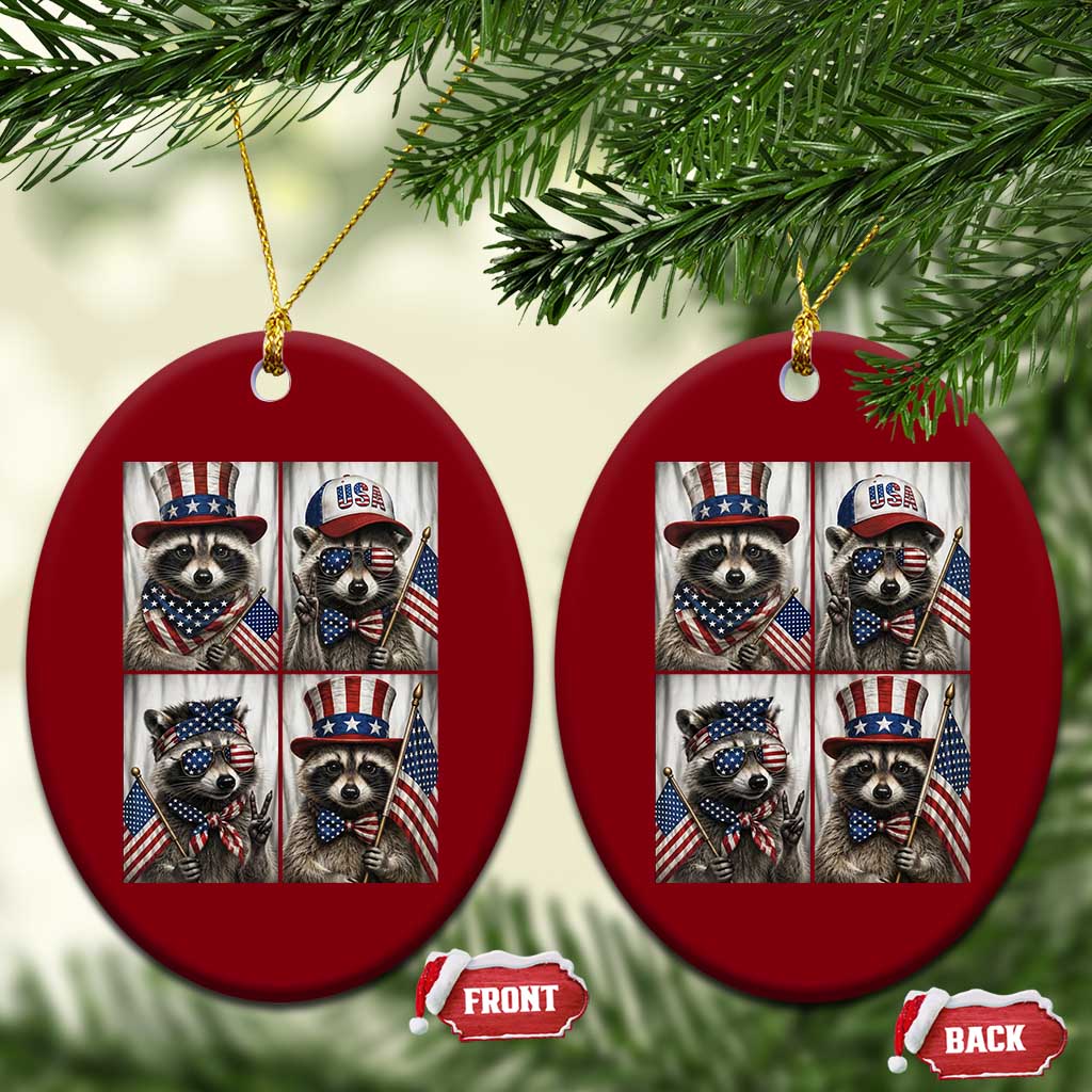 Funny Patriotic Raccoon Selfie Ceramic Ornament USA Flag Red White And Blue Graphic