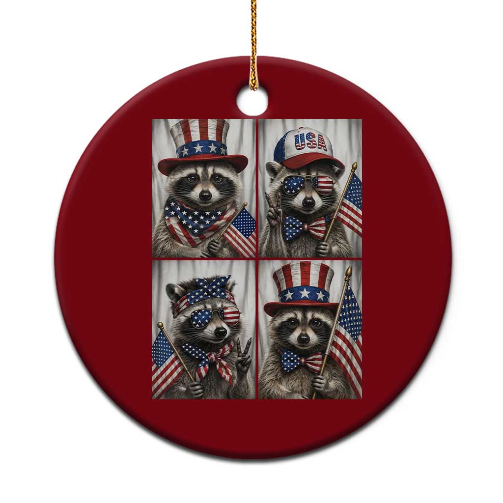 Funny Patriotic Raccoon Selfie Ceramic Ornament USA Flag Red White And Blue Graphic