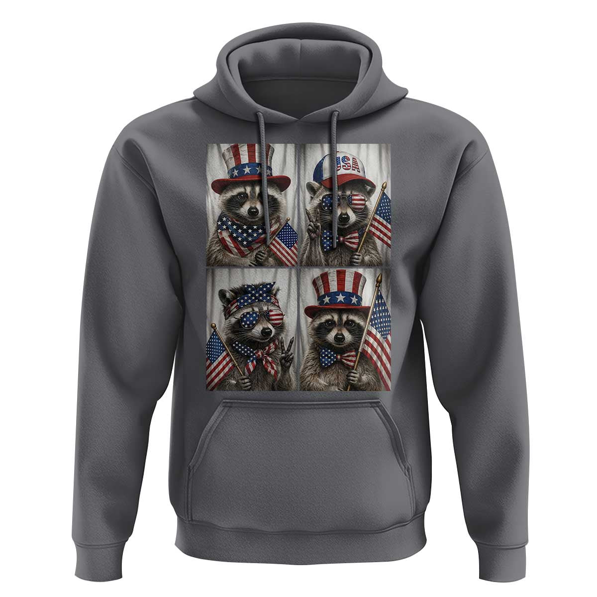 Funny Patriotic Raccoon Selfie Hoodie USA Flag Red White And Blue Graphic