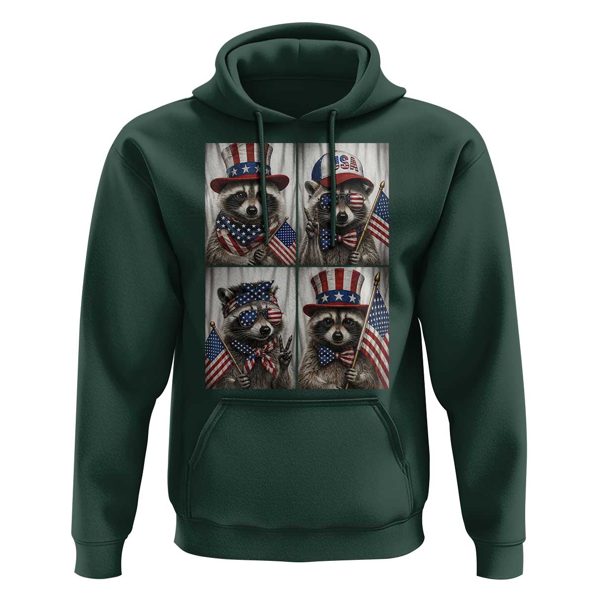 Funny Patriotic Raccoon Selfie Hoodie USA Flag Red White And Blue Graphic
