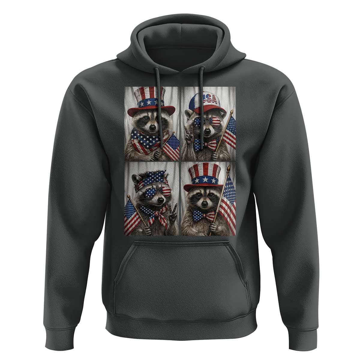 Funny Patriotic Raccoon Selfie Hoodie USA Flag Red White And Blue Graphic