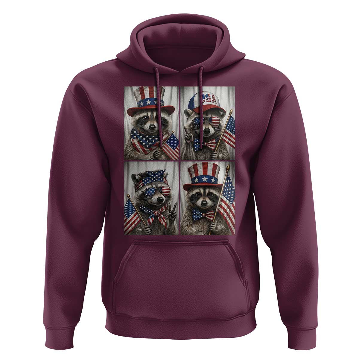 Funny Patriotic Raccoon Selfie Hoodie USA Flag Red White And Blue Graphic