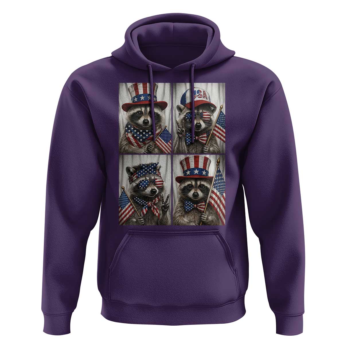 Funny Patriotic Raccoon Selfie Hoodie USA Flag Red White And Blue Graphic