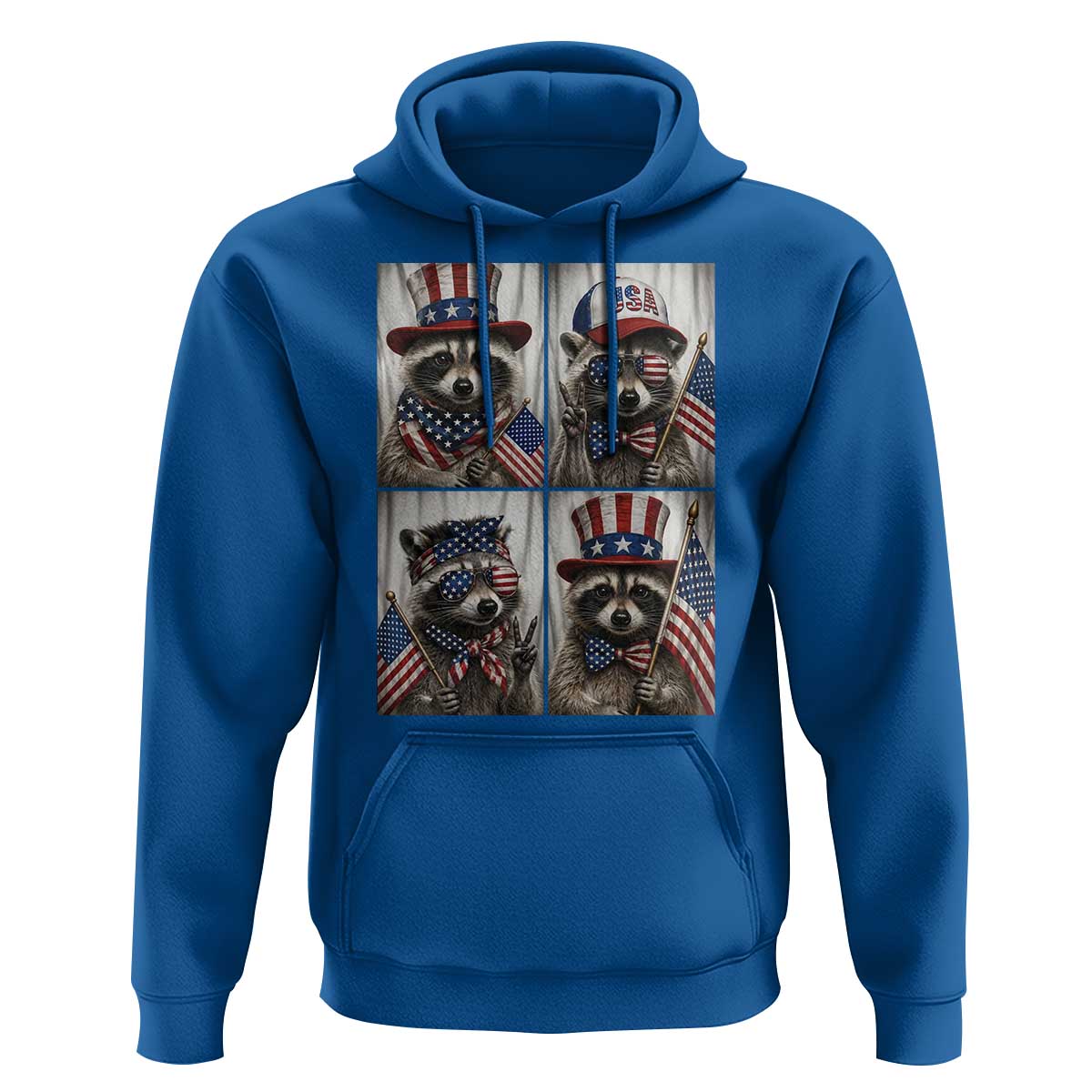 Funny Patriotic Raccoon Selfie Hoodie USA Flag Red White And Blue Graphic