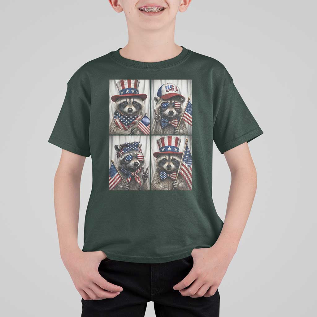 Funny Patriotic Raccoon Selfie T Shirt For Kid USA Flag Red White And Blue Graphic