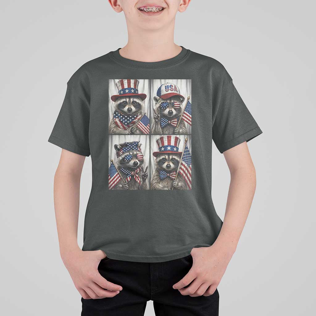 Funny Patriotic Raccoon Selfie T Shirt For Kid USA Flag Red White And Blue Graphic