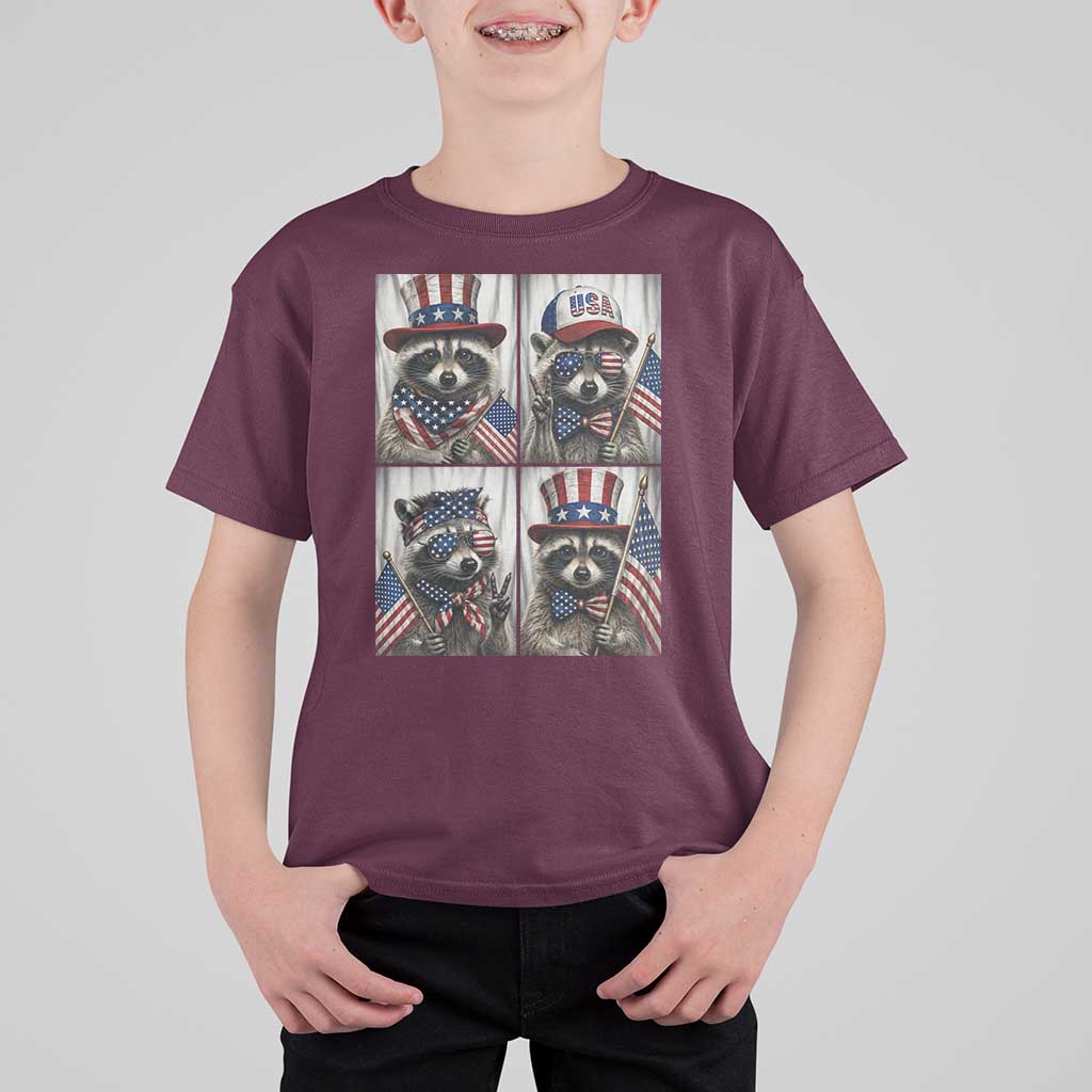 Funny Patriotic Raccoon Selfie T Shirt For Kid USA Flag Red White And Blue Graphic