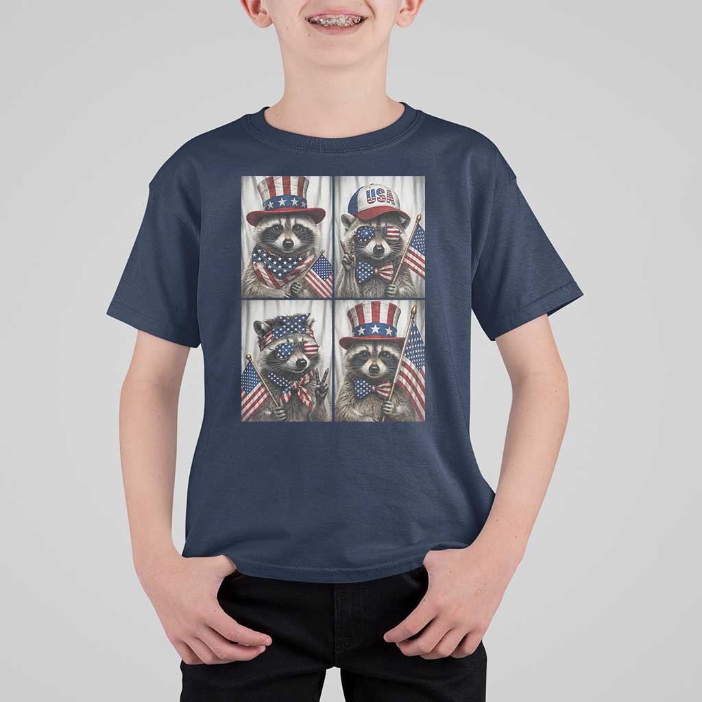 Funny Patriotic Raccoon Selfie T Shirt For Kid USA Flag Red White And Blue Graphic