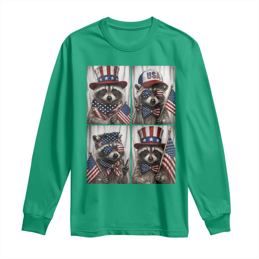 Funny Patriotic Raccoon Selfie Long Sleeve Shirt USA Flag Red White And Blue Graphic
