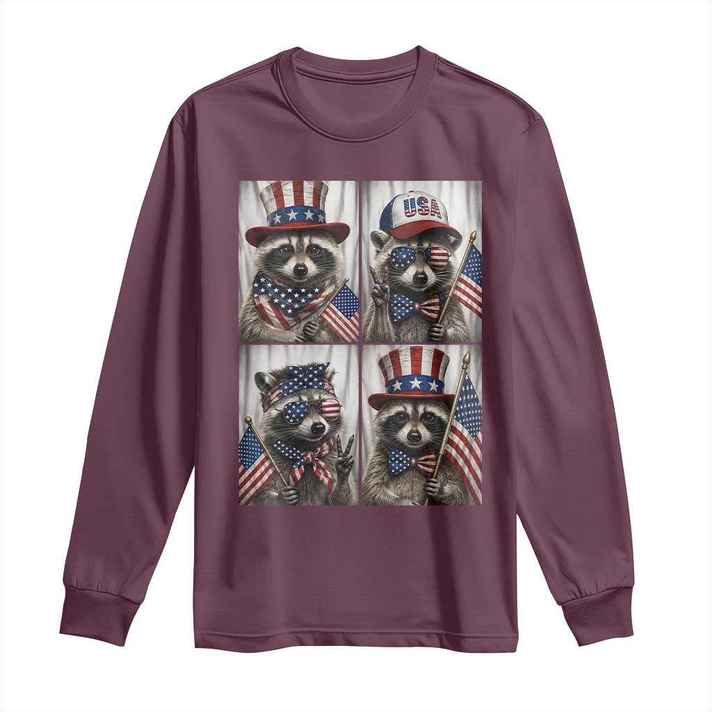 Funny Patriotic Raccoon Selfie Long Sleeve Shirt USA Flag Red White And Blue Graphic