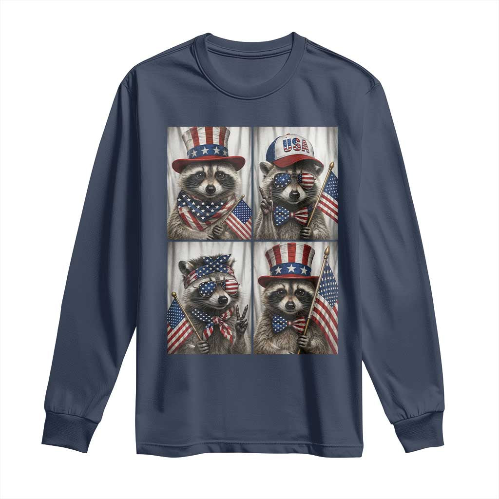 Funny Patriotic Raccoon Selfie Long Sleeve Shirt USA Flag Red White And Blue Graphic