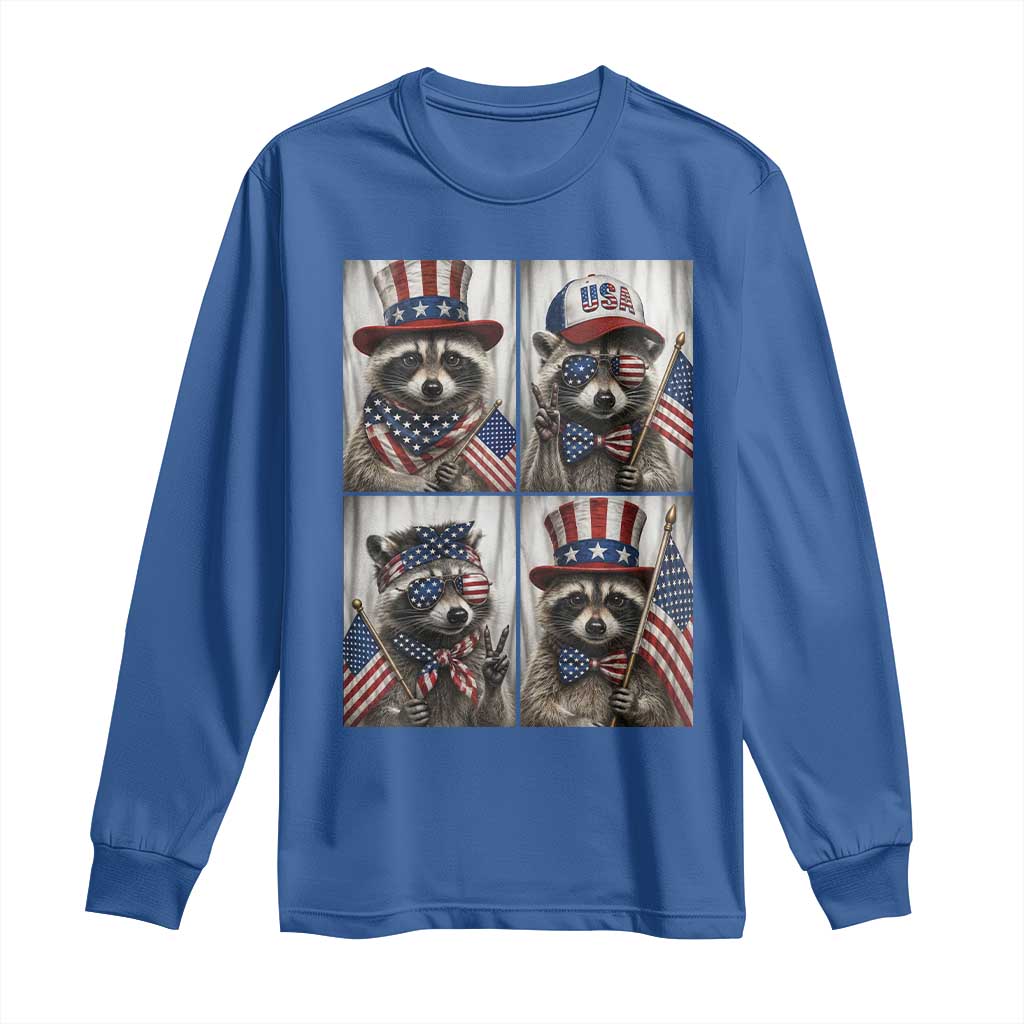 Funny Patriotic Raccoon Selfie Long Sleeve Shirt USA Flag Red White And Blue Graphic