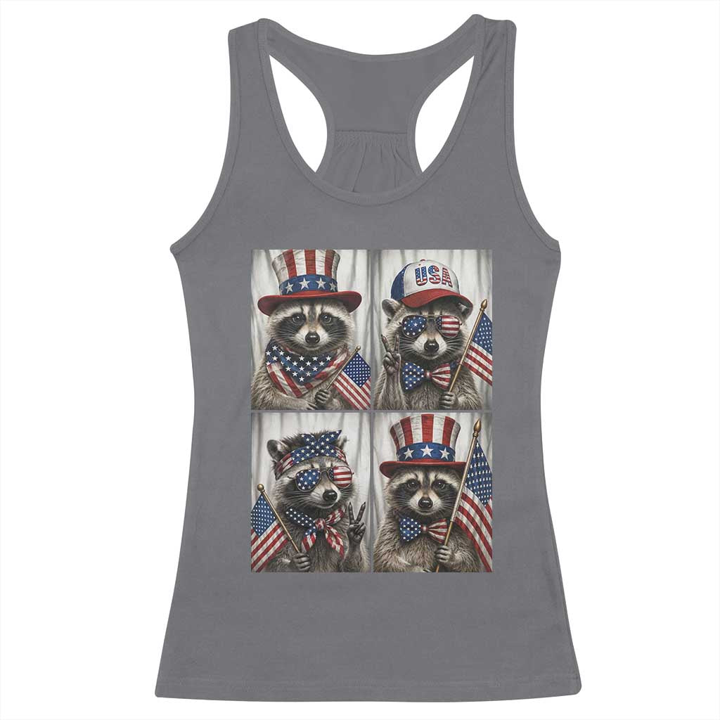 Funny Patriotic Raccoon Selfie Racerback Tank Top USA Flag Red White And Blue Graphic