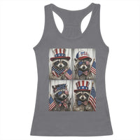 Funny Patriotic Raccoon Selfie Racerback Tank Top USA Flag Red White And Blue Graphic