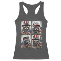 Funny Patriotic Raccoon Selfie Racerback Tank Top USA Flag Red White And Blue Graphic