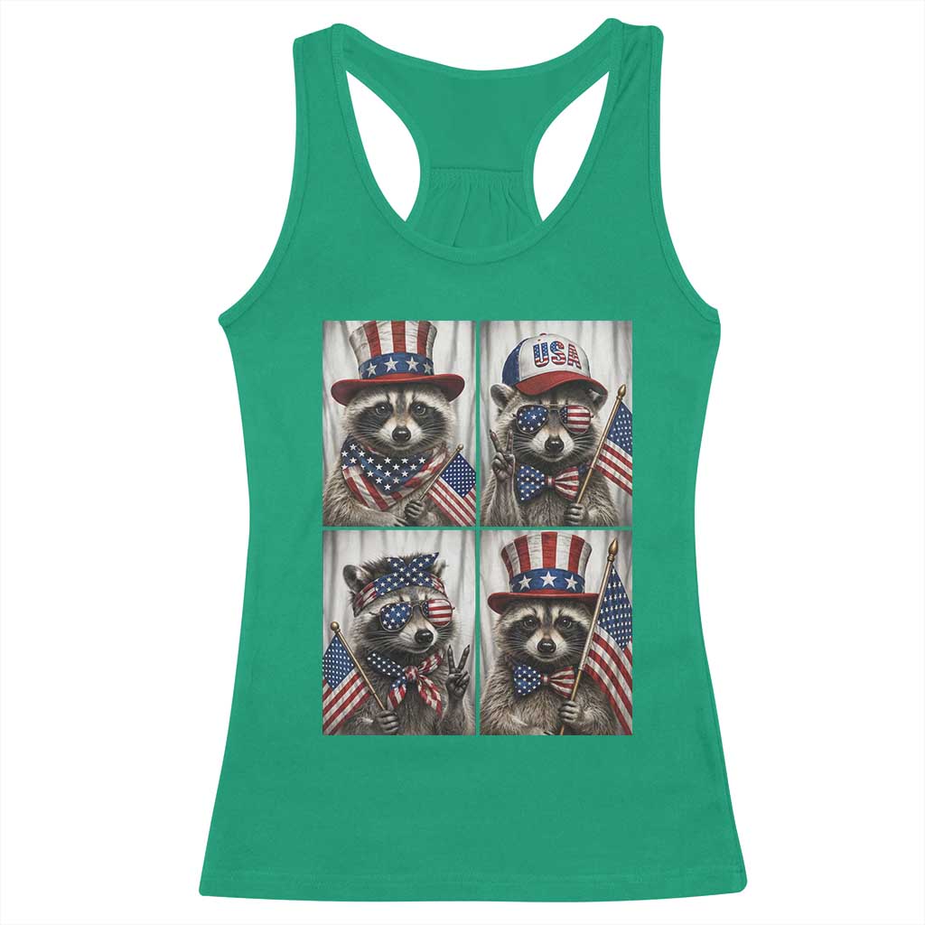 Funny Patriotic Raccoon Selfie Racerback Tank Top USA Flag Red White And Blue Graphic