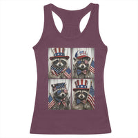 Funny Patriotic Raccoon Selfie Racerback Tank Top USA Flag Red White And Blue Graphic