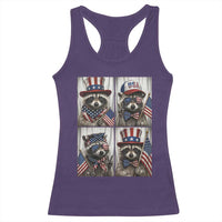 Funny Patriotic Raccoon Selfie Racerback Tank Top USA Flag Red White And Blue Graphic