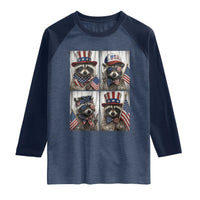 Funny Patriotic Raccoon Selfie Raglan Shirt USA Flag Red White And Blue Graphic
