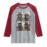 Funny Patriotic Raccoon Selfie Raglan Shirt USA Flag Red White And Blue Graphic