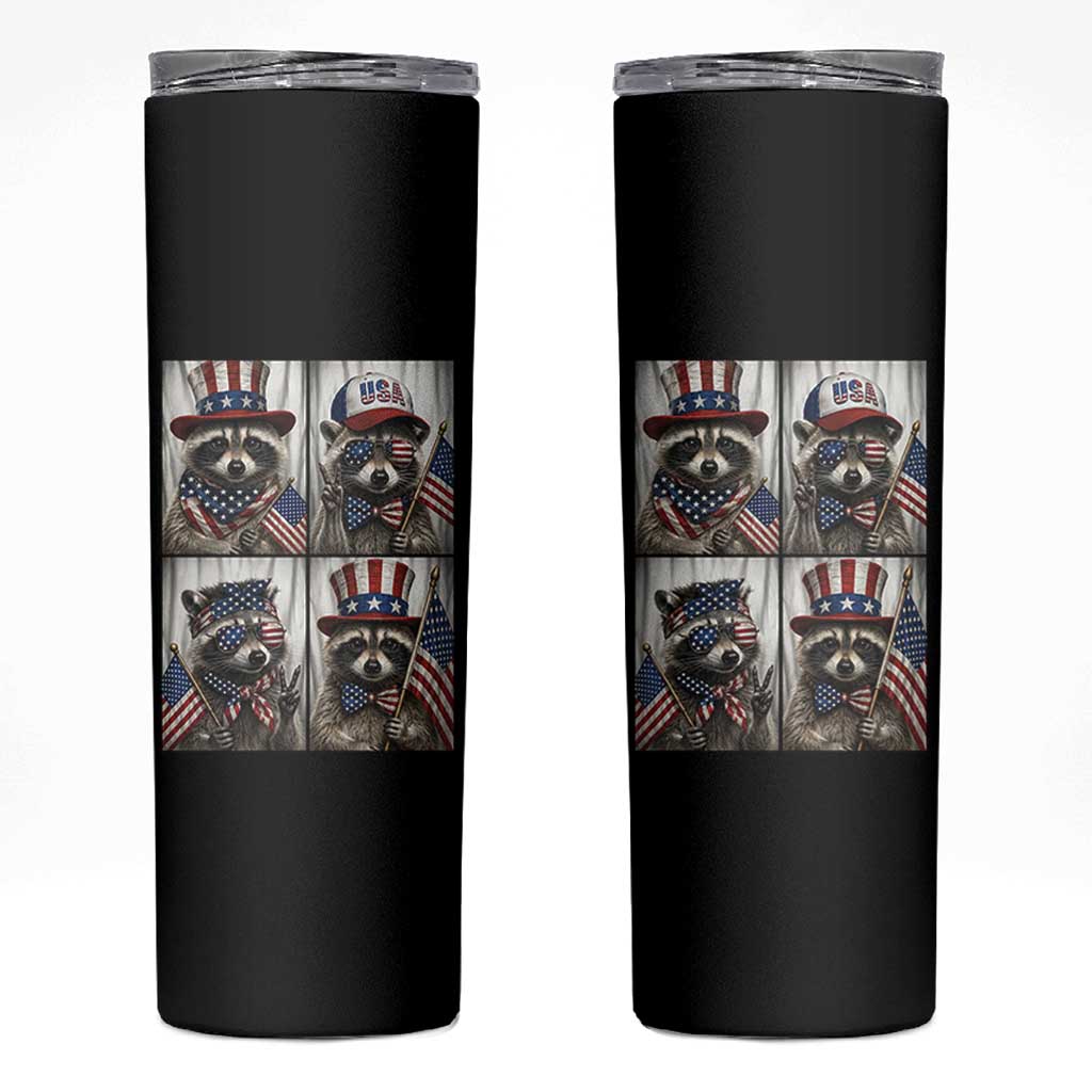 Funny Patriotic Raccoon Selfie Skinny Tumbler USA Flag Red White And Blue Graphic