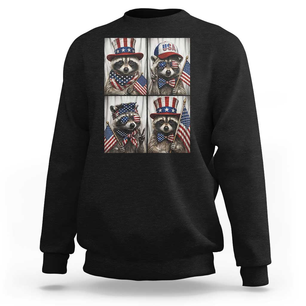 Funny Patriotic Raccoon Selfie Sweatshirt USA Flag Red White And Blue Graphic
