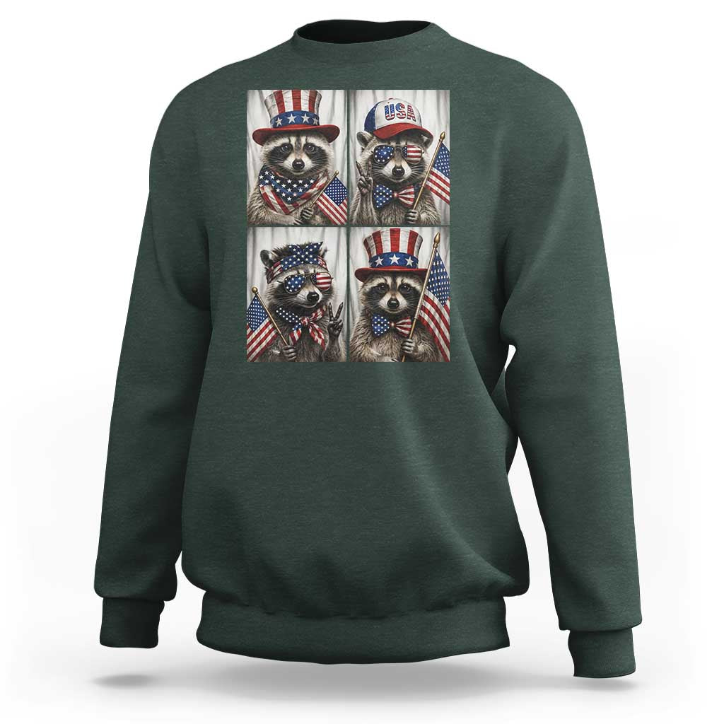 Funny Patriotic Raccoon Selfie Sweatshirt USA Flag Red White And Blue Graphic