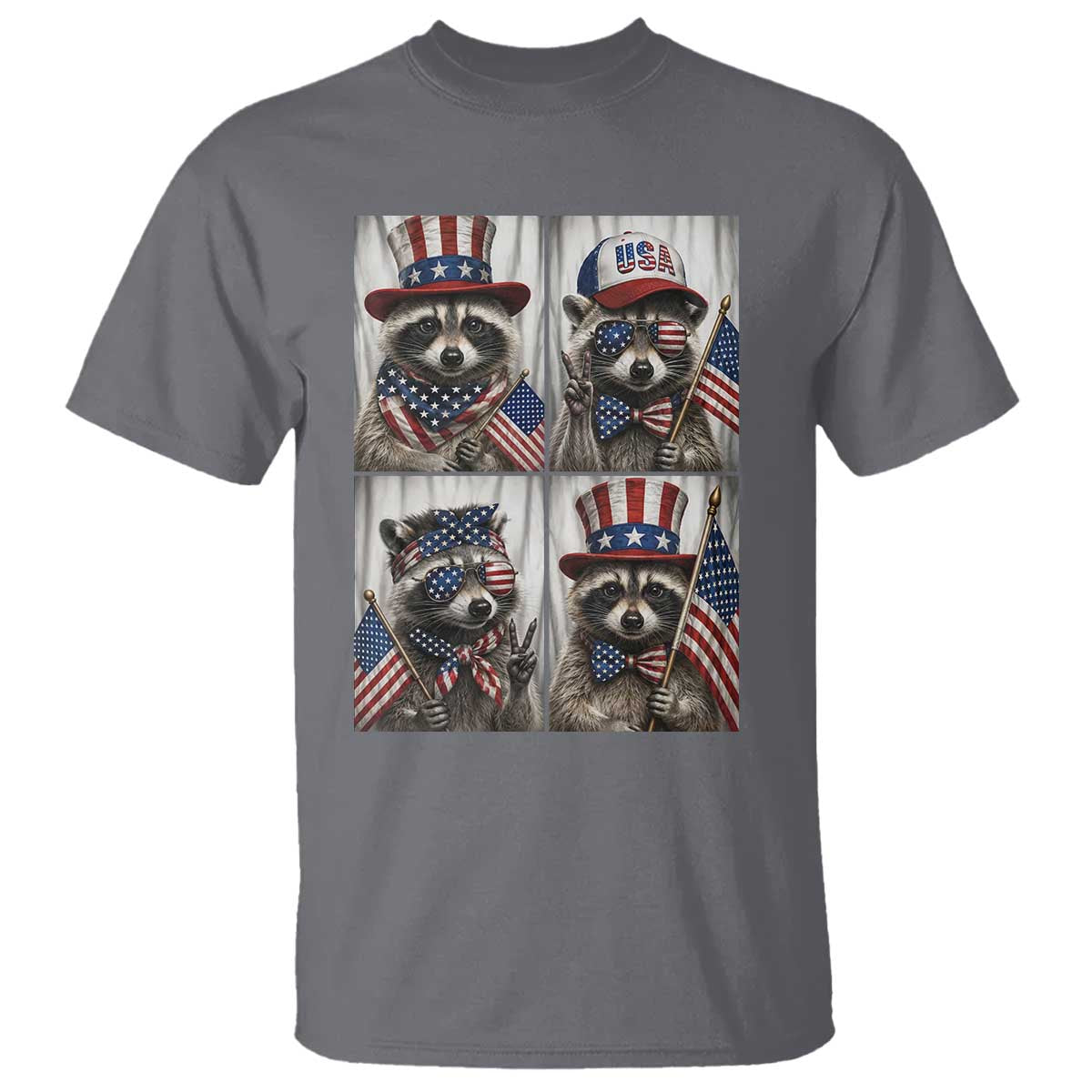 Funny Patriotic Raccoon Selfie T Shirt USA Flag Red White And Blue Graphic