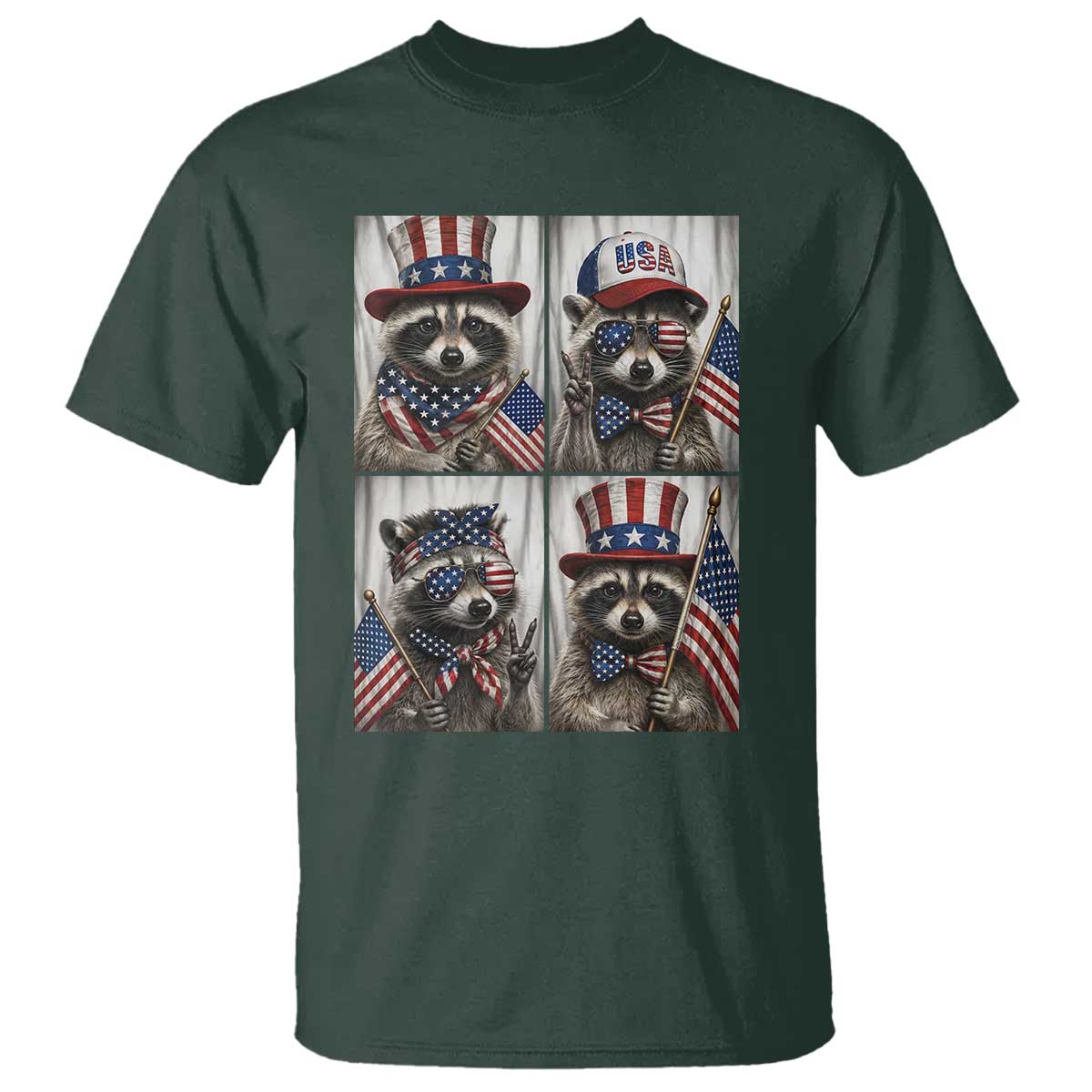 Funny Patriotic Raccoon Selfie T Shirt USA Flag Red White And Blue Graphic