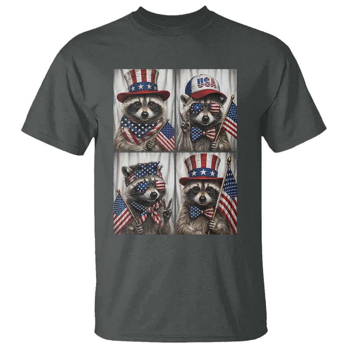 Funny Patriotic Raccoon Selfie T Shirt USA Flag Red White And Blue Graphic