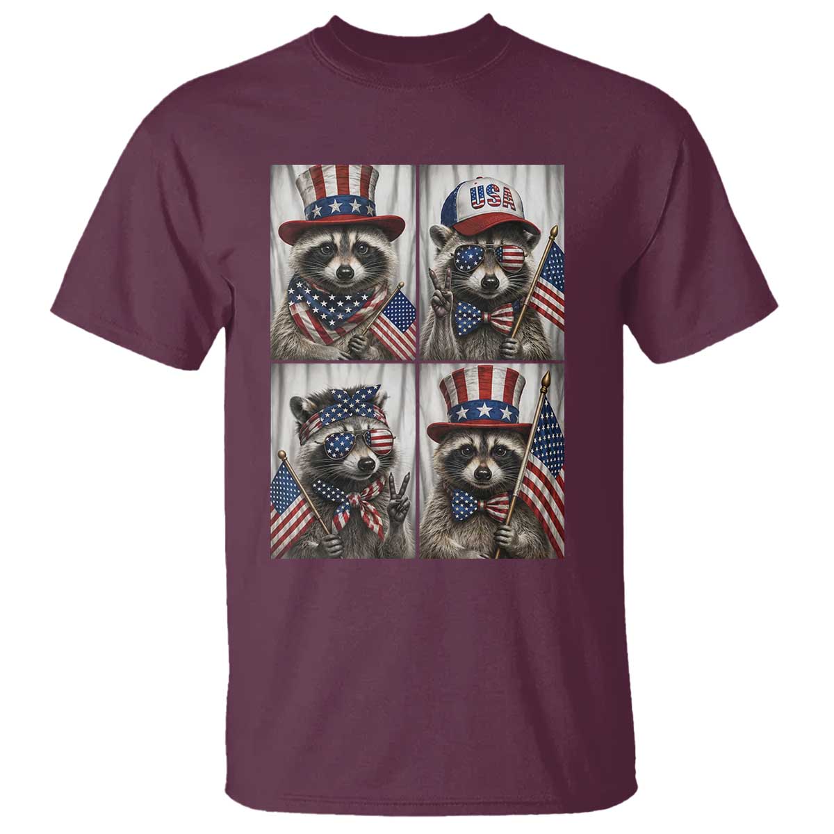 Funny Patriotic Raccoon Selfie T Shirt USA Flag Red White And Blue Graphic