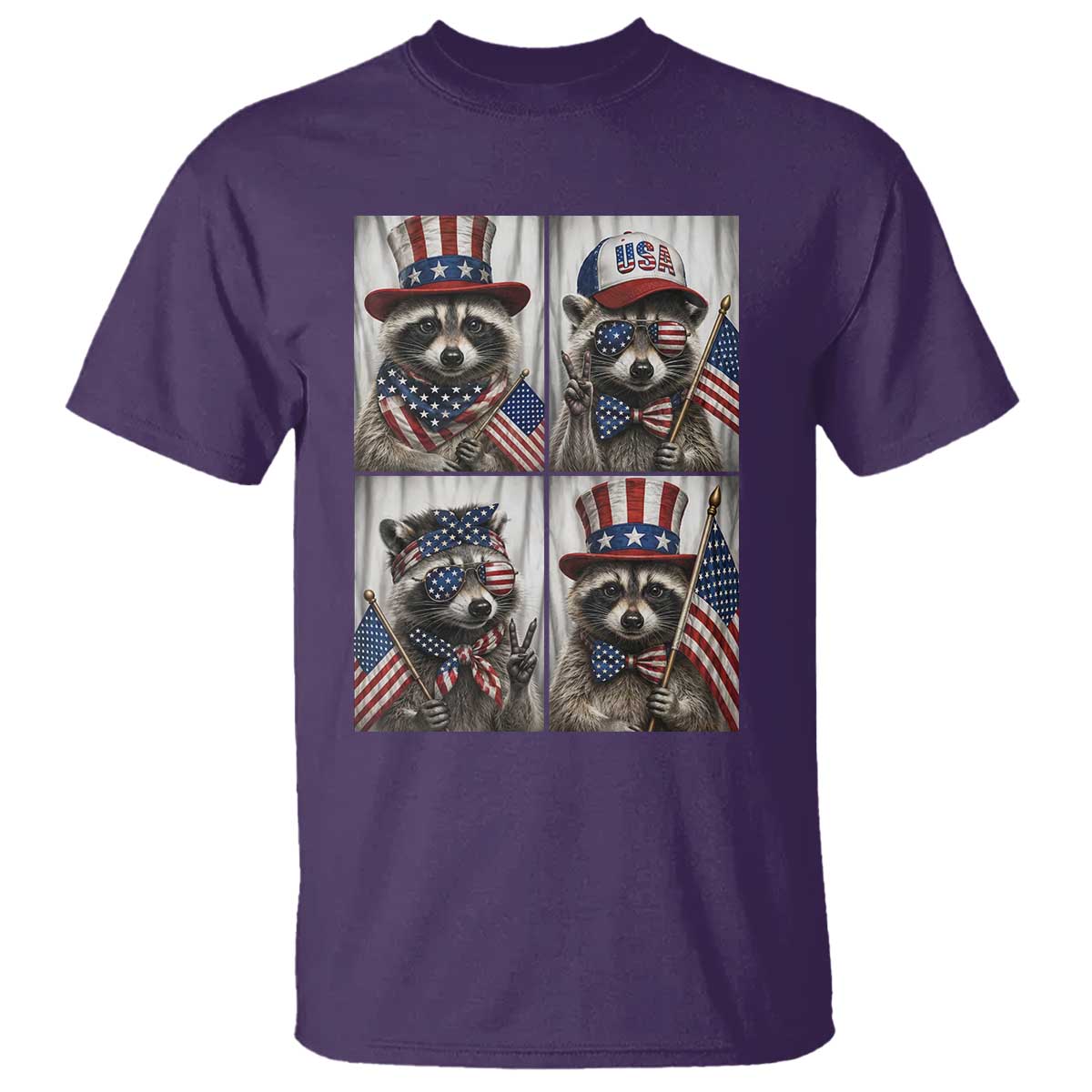 Funny Patriotic Raccoon Selfie T Shirt USA Flag Red White And Blue Graphic