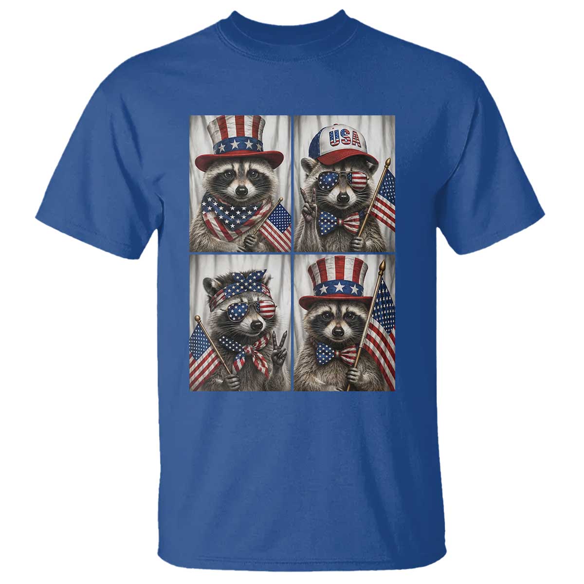 Funny Patriotic Raccoon Selfie T Shirt USA Flag Red White And Blue Graphic