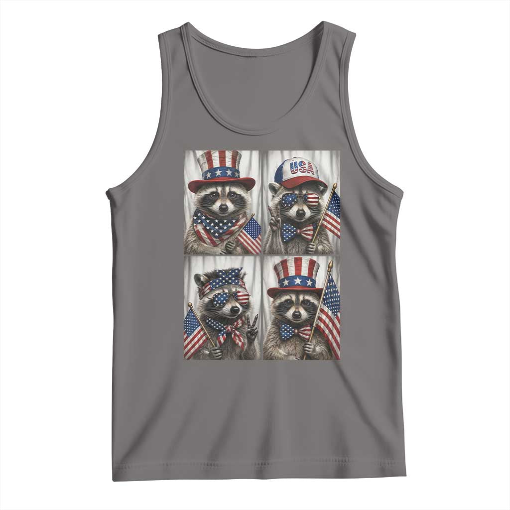 Funny Patriotic Raccoon Selfie Tank Top USA Flag Red White And Blue Graphic