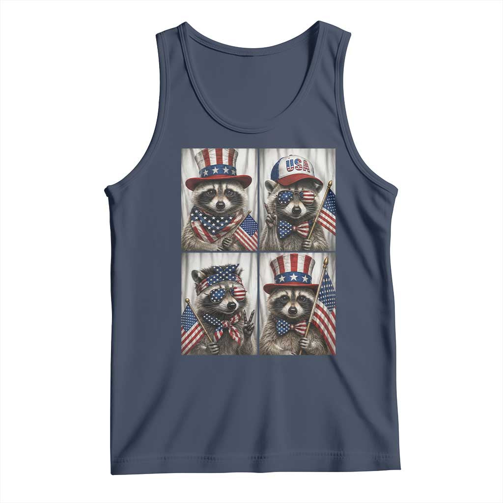 Funny Patriotic Raccoon Selfie Tank Top USA Flag Red White And Blue Graphic