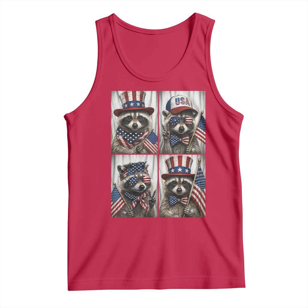 Funny Patriotic Raccoon Selfie Tank Top USA Flag Red White And Blue Graphic