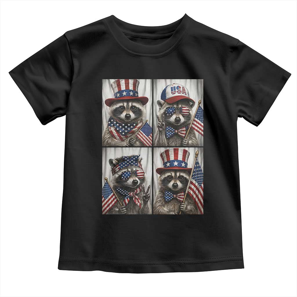 Funny Patriotic Raccoon Selfie Toddler T Shirt USA Flag Red White And Blue Graphic