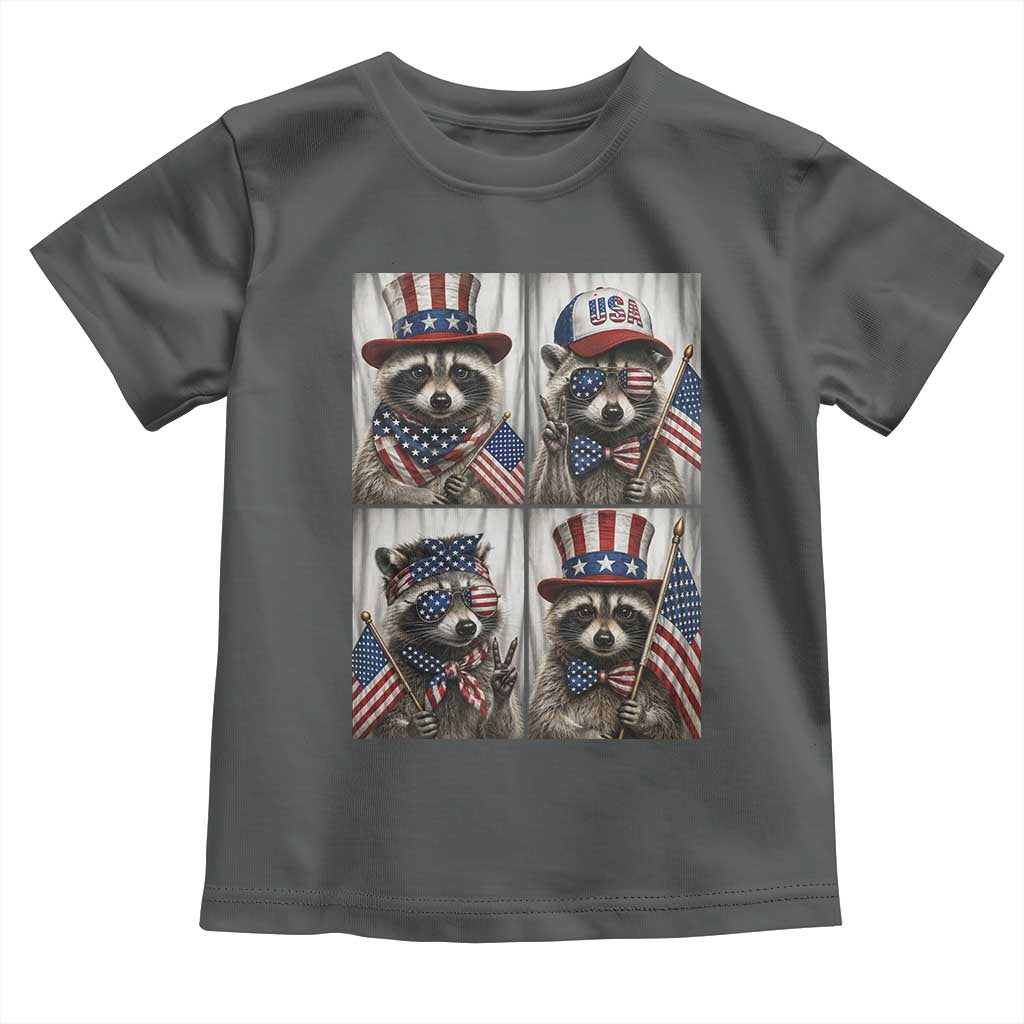 Funny Patriotic Raccoon Selfie Toddler T Shirt USA Flag Red White And Blue Graphic