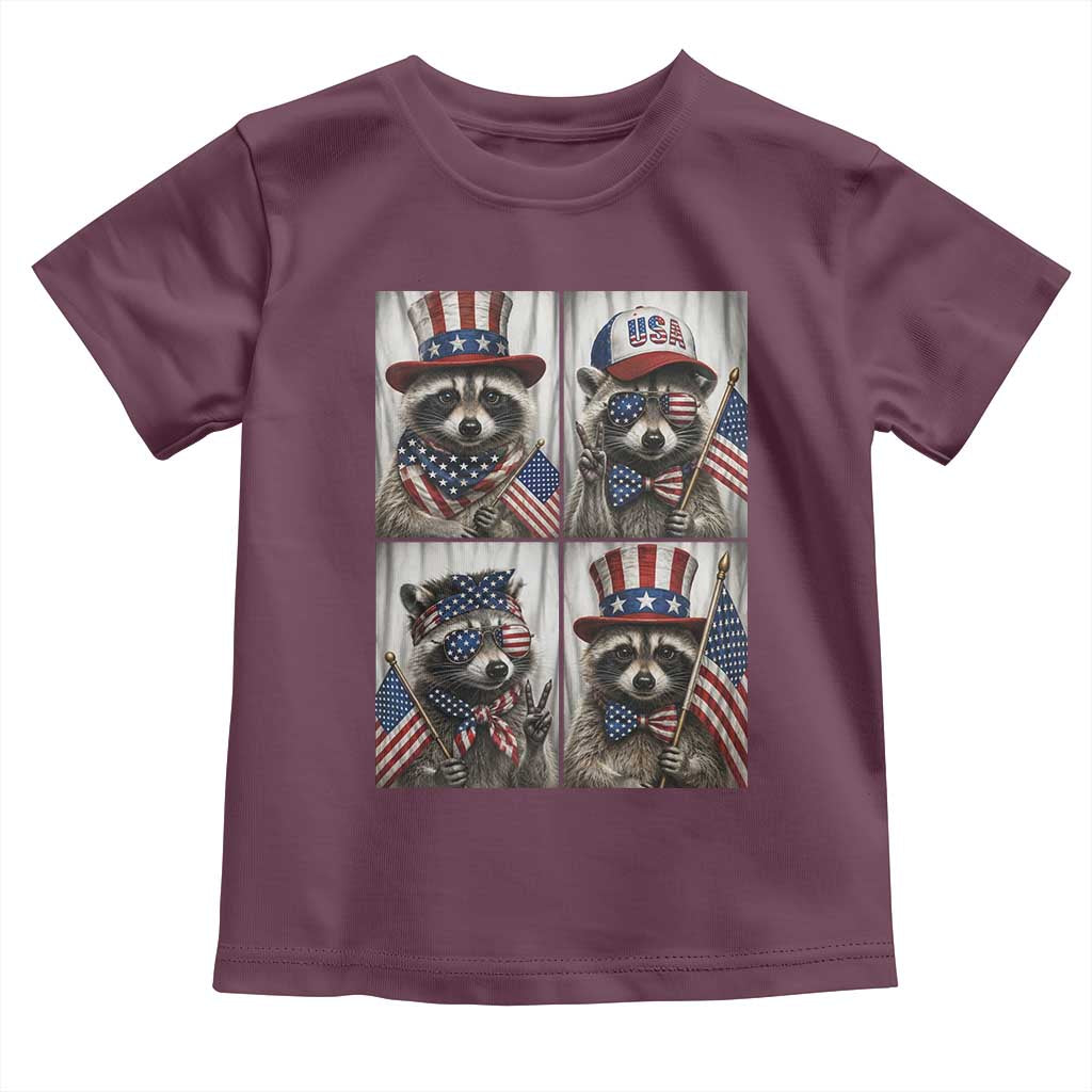 Funny Patriotic Raccoon Selfie Toddler T Shirt USA Flag Red White And Blue Graphic