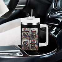 Funny Patriotic Raccoon Selfie Tumbler With Handle USA Flag Red White And Blue Graphic