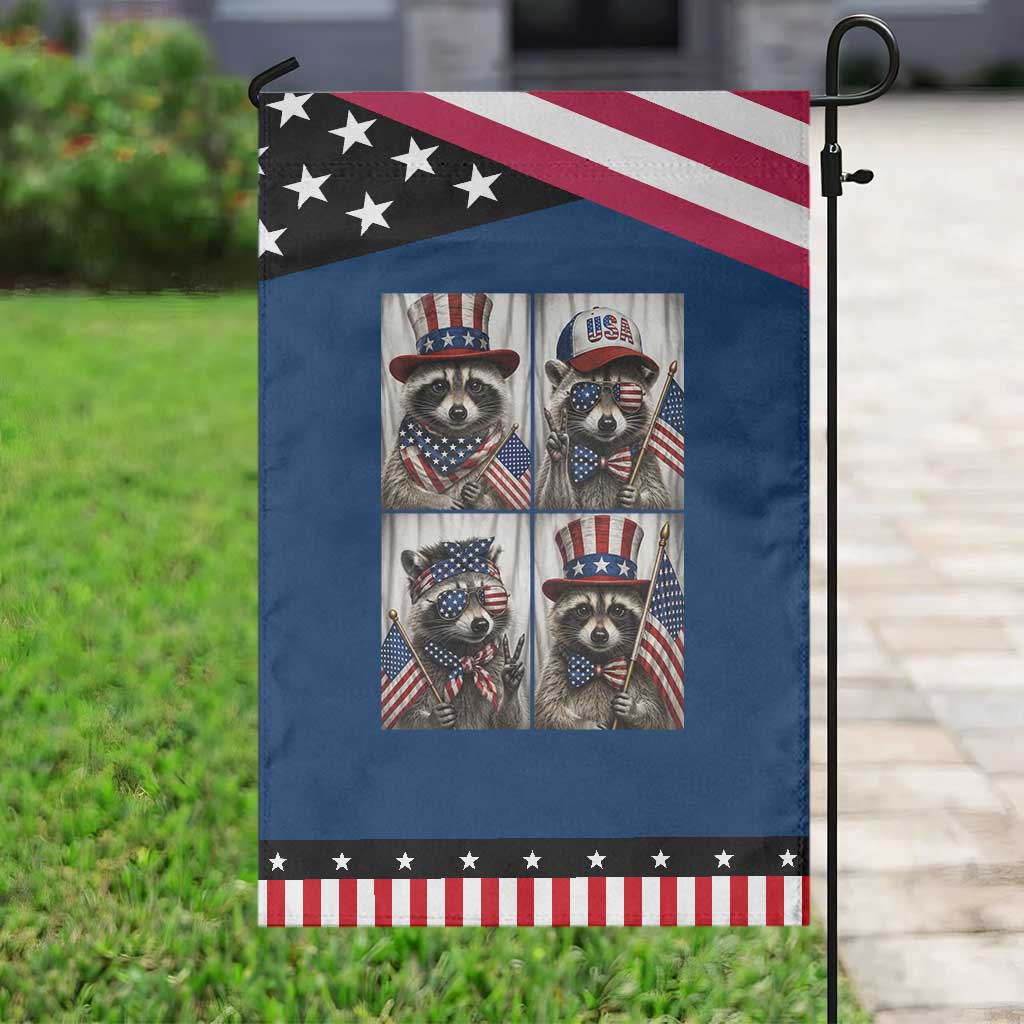 Funny Patriotic Raccoon Selfie Patriotic Garden Flag USA Flag Red White And Blue Graphic