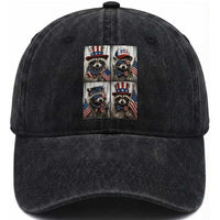 Funny Patriotic Raccoon Selfie Washed Cotton Baseball Cap USA Flag Red White And Blue Graphic
