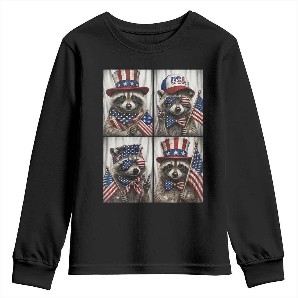 Funny Patriotic Raccoon Selfie Youth Sweatshirt USA Flag Red White And Blue Graphic