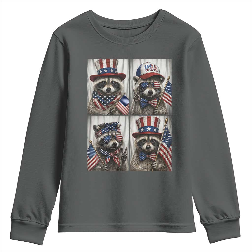 Funny Patriotic Raccoon Selfie Youth Sweatshirt USA Flag Red White And Blue Graphic