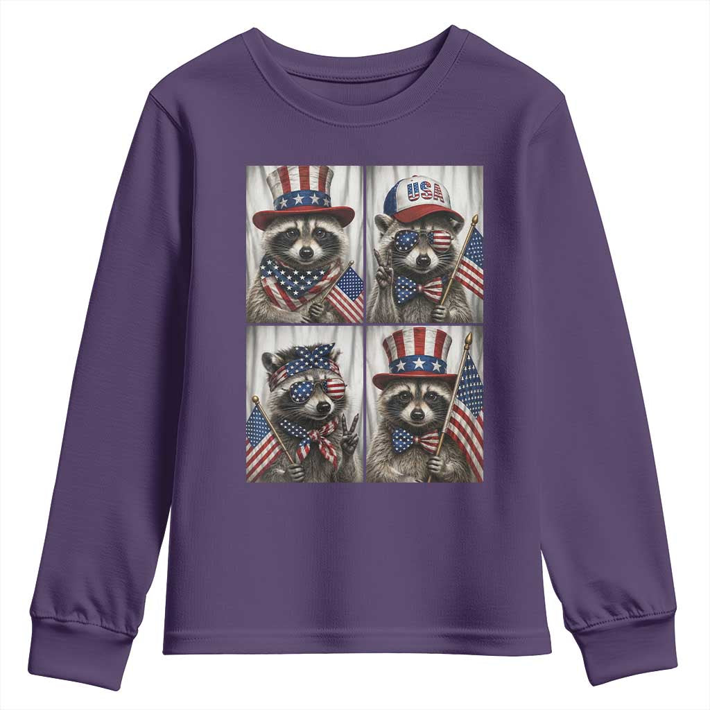 Funny Patriotic Raccoon Selfie Youth Sweatshirt USA Flag Red White And Blue Graphic