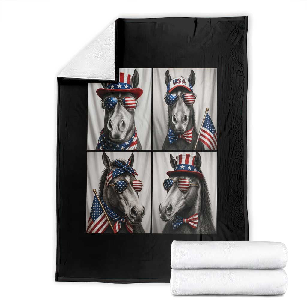 Patriotic Horse Selfie Squad Throw Blanket USA Flag Red White And Blue Graphic